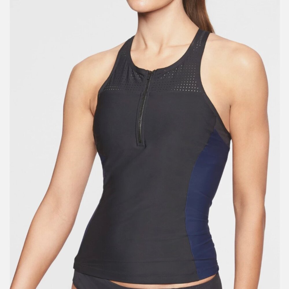 NWOT ATHLETA Bonaire Rashguard Tankini Top Black/Blue Size M Retail $84
